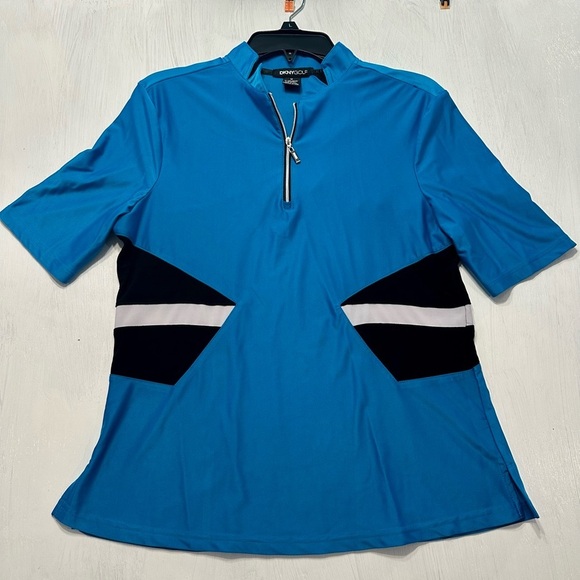 Dkny Tops - DKNY Golf Women’s Blue Short Sleeve Zip Polo Shirt Size M Athletic Stretch